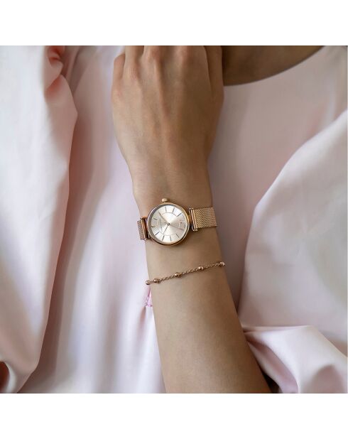 Montre & Boucles d'oreilles Sophia en Acier & Diamant rose doré
