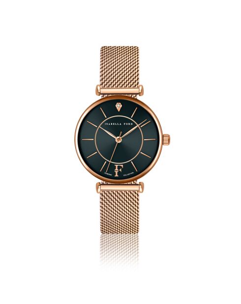 Montre & Boucles d'oreilles Portia en Acier & Diamant rose doré