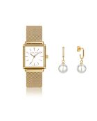 Montre & Boucles d'oreilles Charlotte en Acier & Diamant dorées