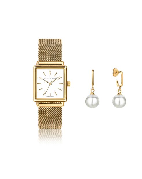 Montre & Boucles d'oreilles Charlotte en Acier & Diamant dorées