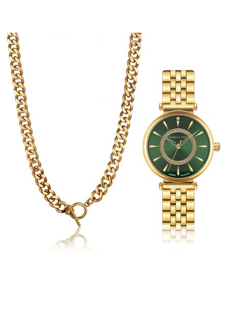 Montre & Collier Nathalle en Acier & Diamant dorés