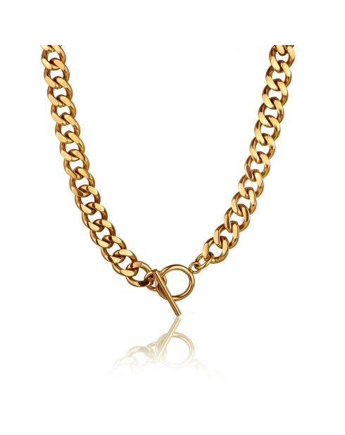 Montre & Collier Nathalle en Acier & Diamant dorés
