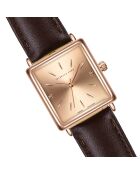 Montre & Collier Florence en Cuir & Diamant marron