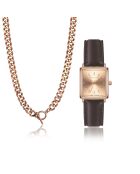Montre & Collier Florence en Cuir & Diamant marron