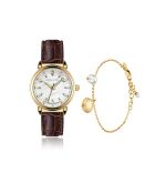 Montre & Bracelet Barbara en Cuir & Diamant marron/doré