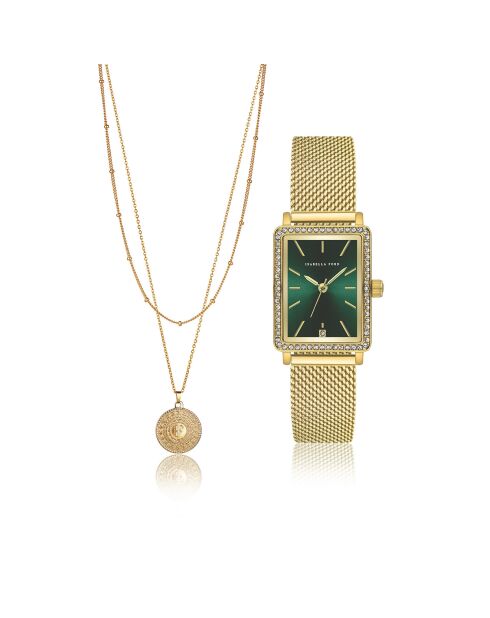 Montre & Collier Zélie en Acier & Diamant dorés