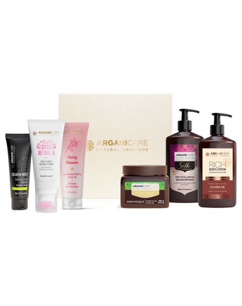 Coffret Cheveux, Visage & Corps Protéine de soie, Huile de coco & Rétinol - 6 pièces