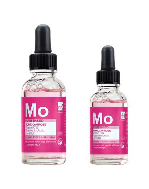 Huile visage à la rose marocaine avec acide hyaluronique et vitamine C  - 15 ml + 30 ml