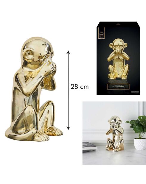 Statue Singe dorée - 17x15x28 cm