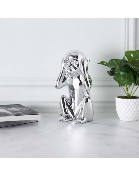 Statue Singe argentée - 17x15x28 cm