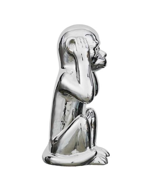 Statue Singe argentée - 17x15x28 cm
