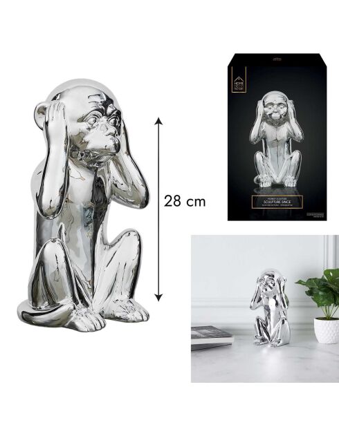 Statue Singe argentée - 17x15x28 cm