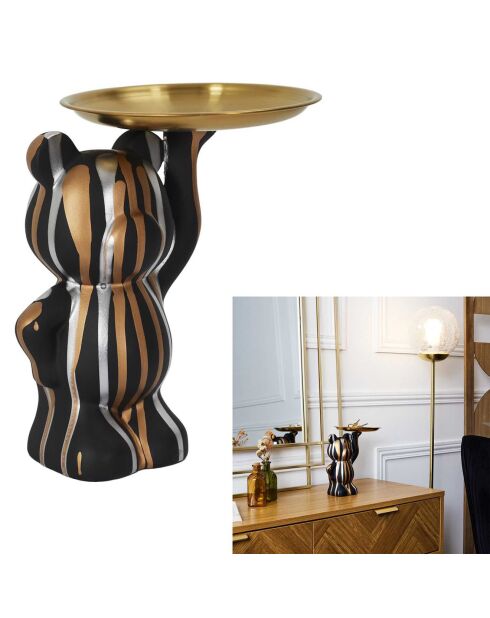 Statue déco vide-poche doré/argenté/noir - 23x15x19 cm