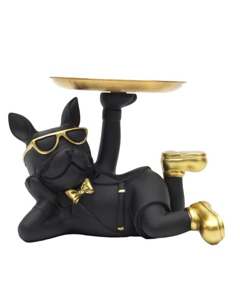 Statue Bulldog vide-poche doré/noir - 27x18.2x17 cm