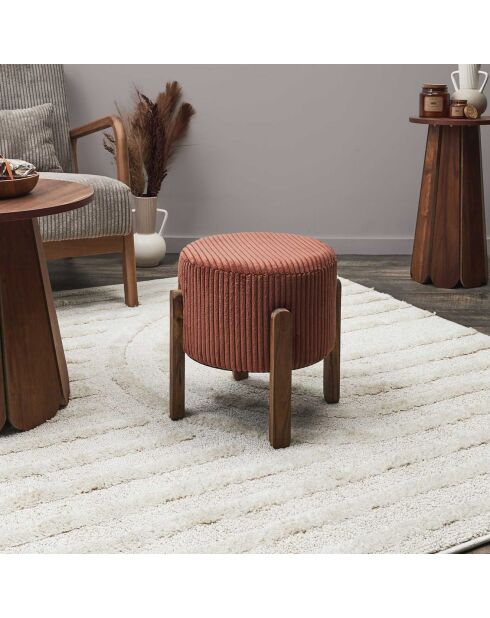 Tabouret côtelé Scott terracotta/marron - 35.5x35x35 cm