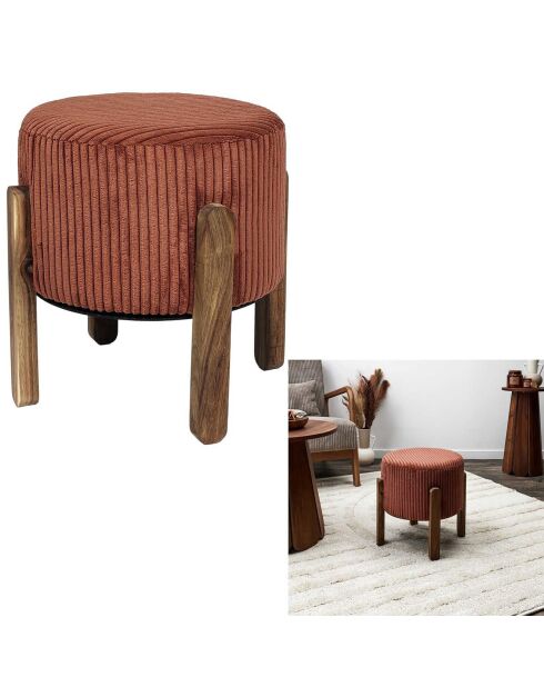 Tabouret côtelé Scott terracotta/marron - 35.5x35x35 cm