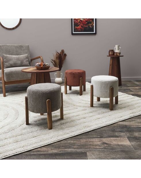 Tabouret côtelé Scott beige/marron - 35.5x35x35 cm