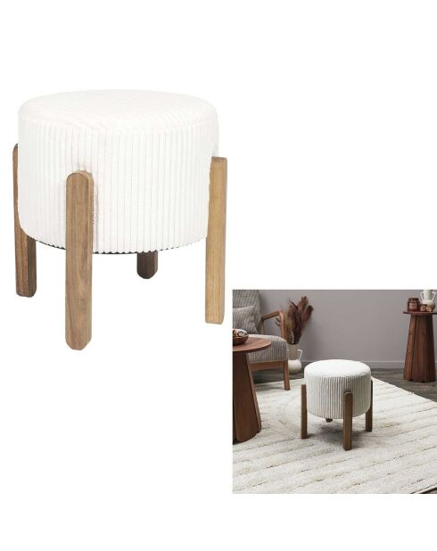 Tabouret côtelé Scott beige/marron - 35.5x35x35 cm