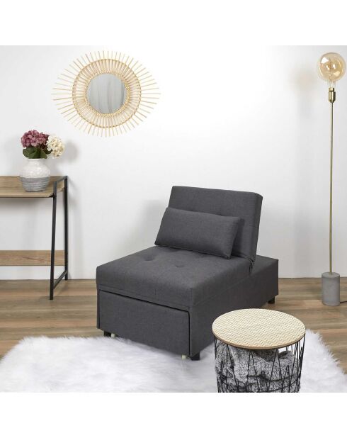Fauteuil convertible Malmo gris - 183.5x69x44 cm