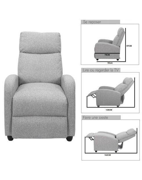 Fauteuil de relaxation Dream gris clair - 67x98x97 cm