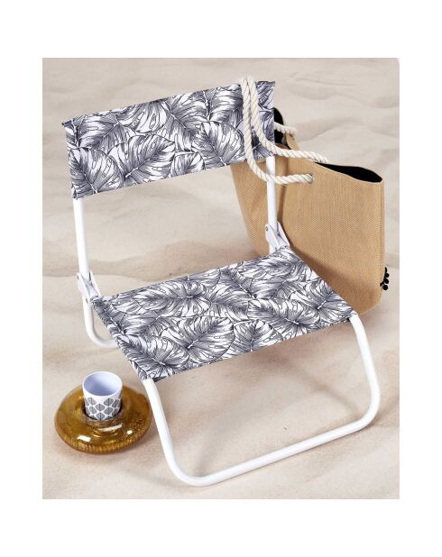 Chaise de plage pliante Natural Wild blanc/noir - 44.5x52x50 cm