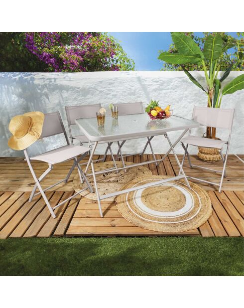 Table en verre trempé Formentera beige - 110x75x70 cm