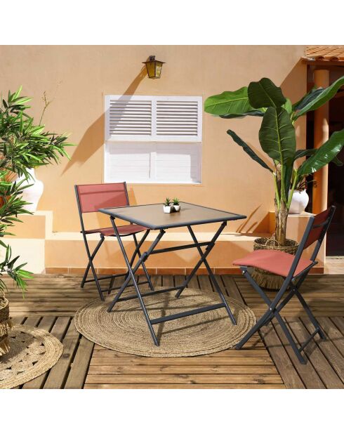 Table en métal effet bois Barcelone grise - 70x70x71 cm