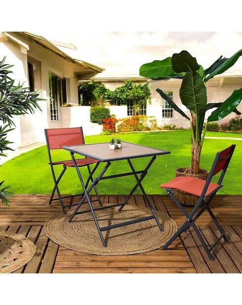 Table en métal effet bois Barcelone grise - 70x70x71 cm