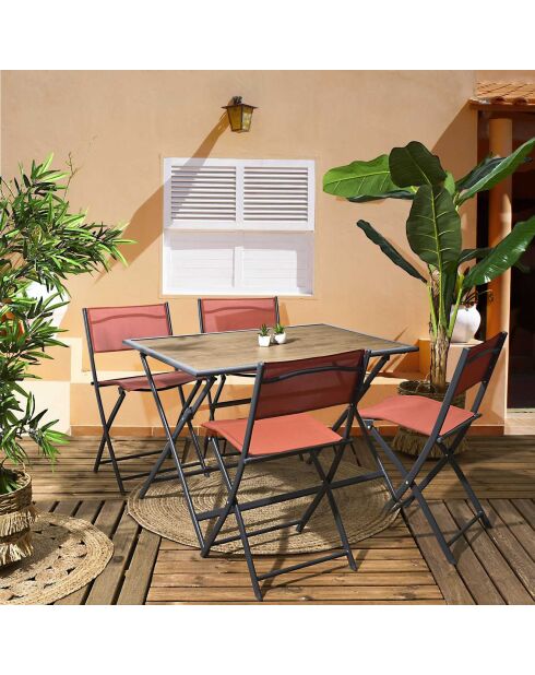 Table en métal effet bois Barcelone grise - 110x70x71 cm