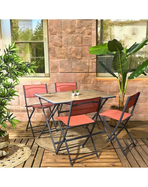 Table en métal effet bois Barcelone grise - 110x70x71 cm