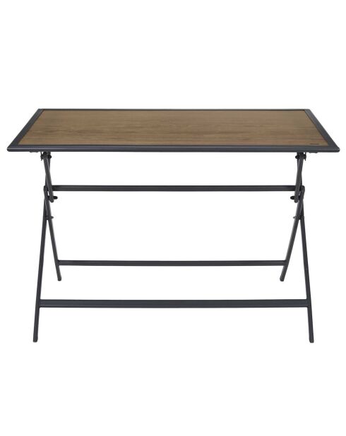 Table en métal effet bois Barcelone grise - 110x70x71 cm