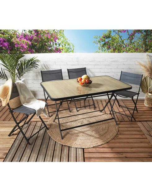 Table pliante 6 places effet bois marron/noir - 140x80x72 cm