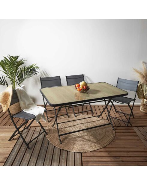 Table pliante 6 places effet bois marron/noir - 140x80x72 cm