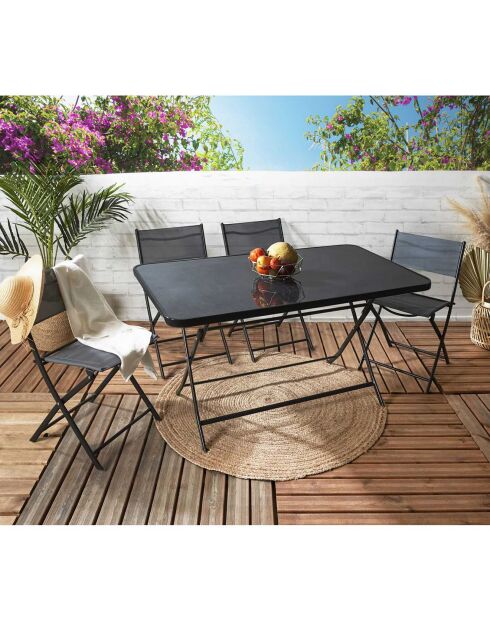 Table pliante 6 places effet ardoise gris/noir - 140x80x72 cm