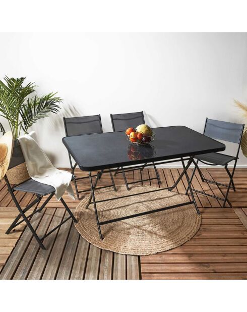 Table pliante 6 places effet ardoise gris/noir - 140x80x72 cm