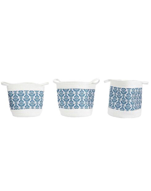 3 Paniers de rangement Jaipur bleu/blanc - 30x30x31 cm