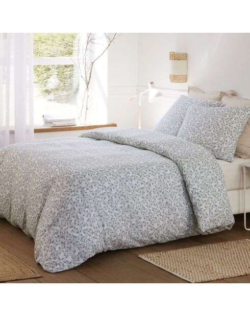 Parure Housse de Couette 100% Gaze de Coton Imprimé Edana grise