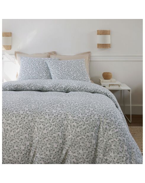 Parure Housse de Couette 100% Gaze de Coton Imprimé Edana grise