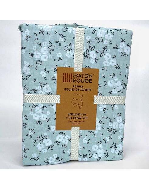 Parure Housse de Couette 100% Gaze de Coton Imprimé Edana grise