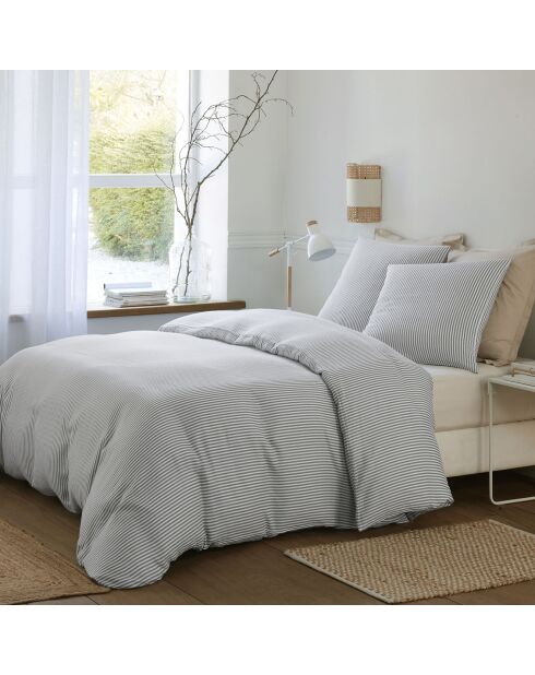 Parure Housse de Couette 100% Gaze de Coton Imprimé Laya blanc/gris