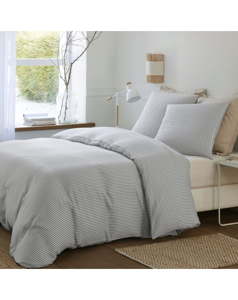 Parure Housse de Couette 100% Gaze de Coton Imprimé Laya blanc/gris