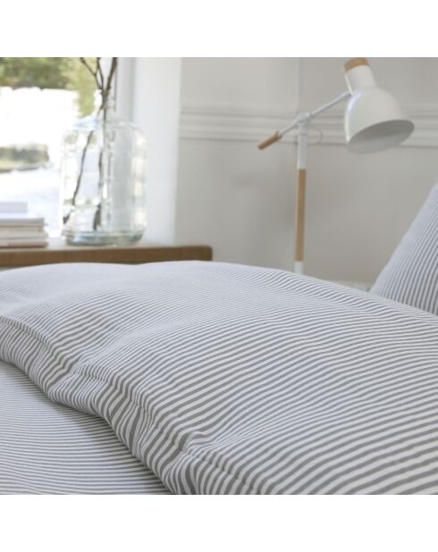 Parure Housse de Couette 100% Gaze de Coton Imprimé Laya blanc/gris
