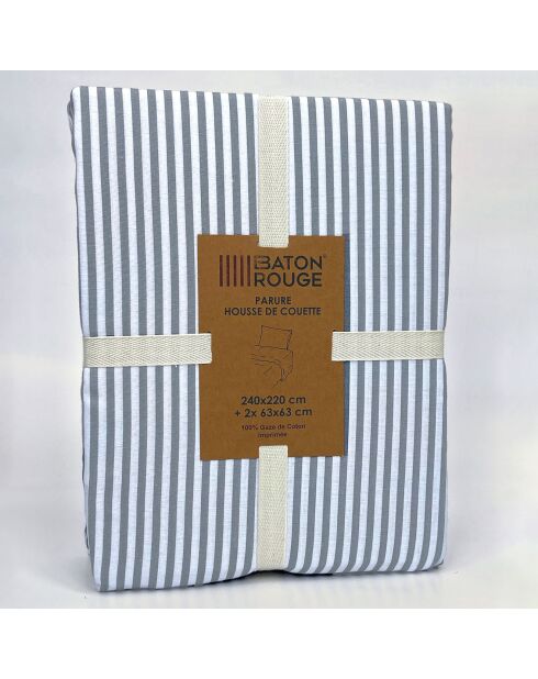 Parure Housse de Couette 100% Gaze de Coton Imprimé Laya blanc/gris