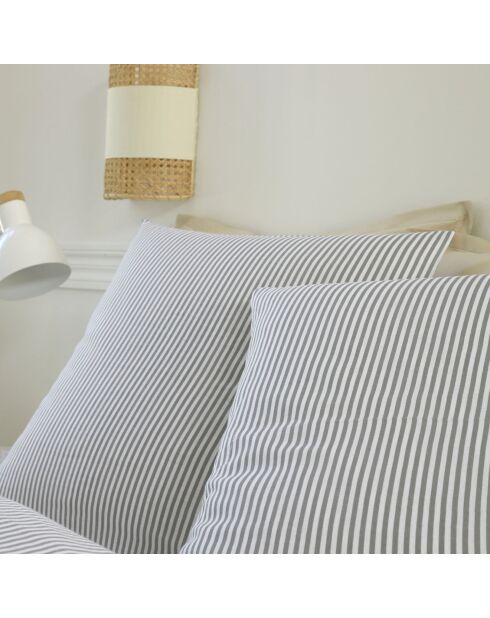 Parure Housse de Couette 100% Gaze de Coton Imprimé Laya blanc/gris