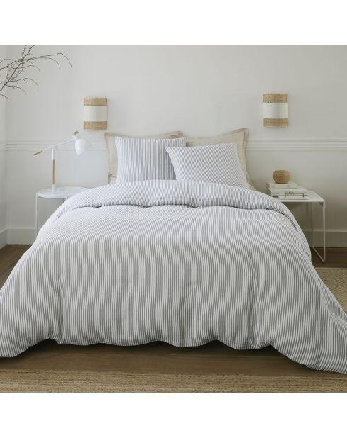 Parure Housse de Couette 100% Gaze de Coton Imprimé Laya blanc/gris