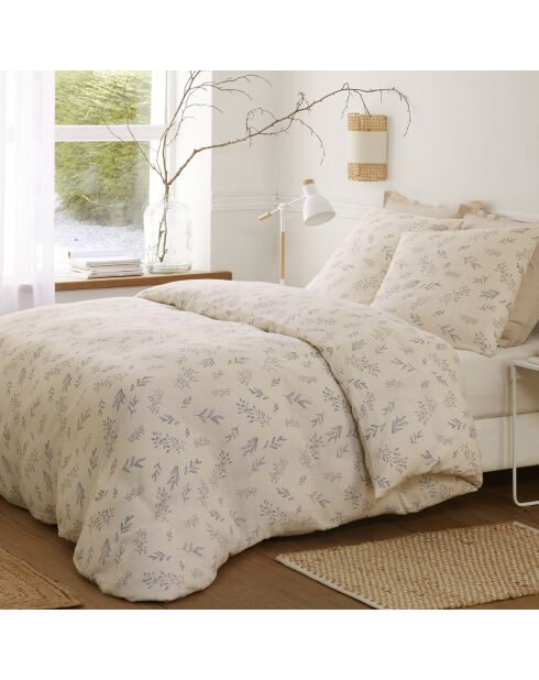 Parure Housse de Couette 100% Gaze de Coton Imprimé Liveo blanche