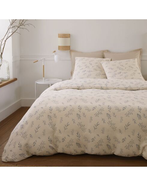 Parure Housse de Couette 100% Gaze de Coton Imprimé Liveo blanche