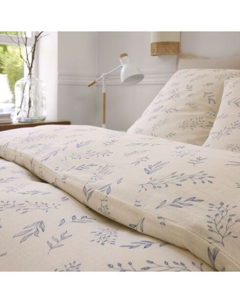 Parure Housse de Couette 100% Gaze de Coton Imprimé Liveo blanche