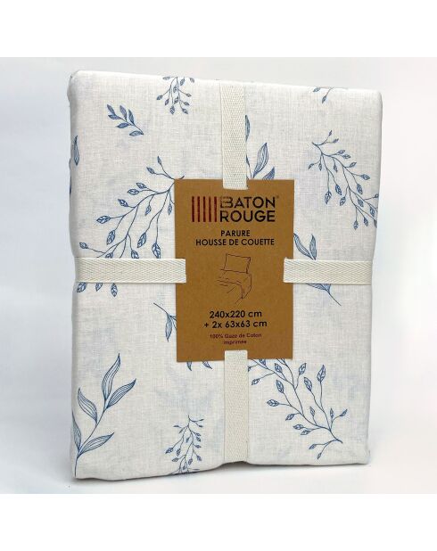 Parure Housse de Couette 100% Gaze de Coton Imprimé Liveo blanche