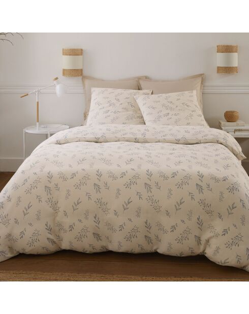 Parure Housse de Couette 100% Gaze de Coton Imprimé Liveo blanche